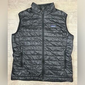 Patagonia Vest Men Large Black Nano Puff Thin Puffer Full Zip Hike *LOGO